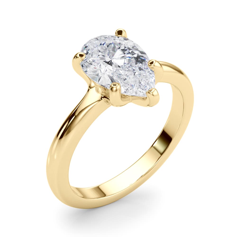 Solitaire Pear, style 85444, Angle view in yellow gold