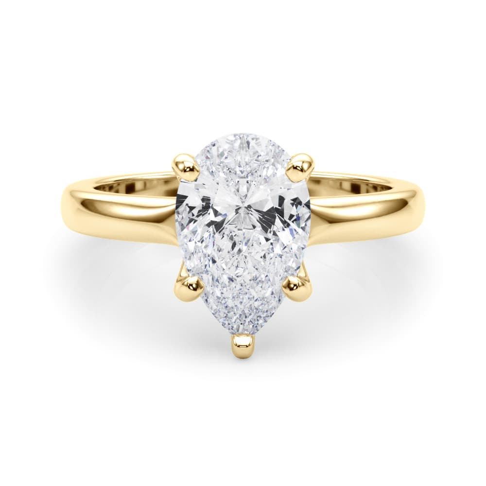 Solitaire Pear, style 85444, On hand view in yellow gold