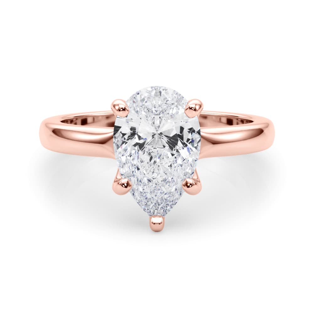 Solitaire Pear, style 85444, On hand view in rose gold
