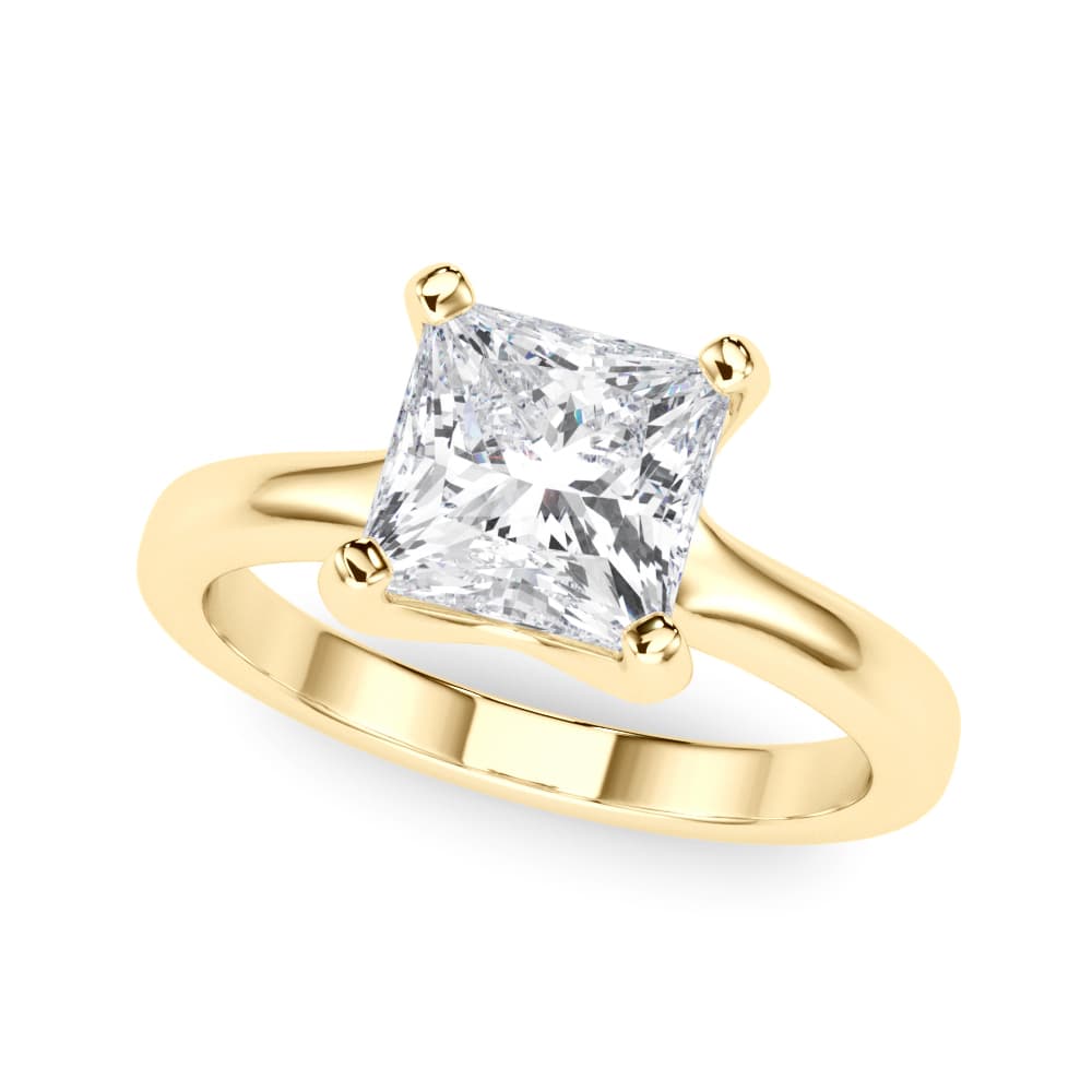 Solitaire Princess Cut Engagement Ring, style 85445, Front view in yellow gold
