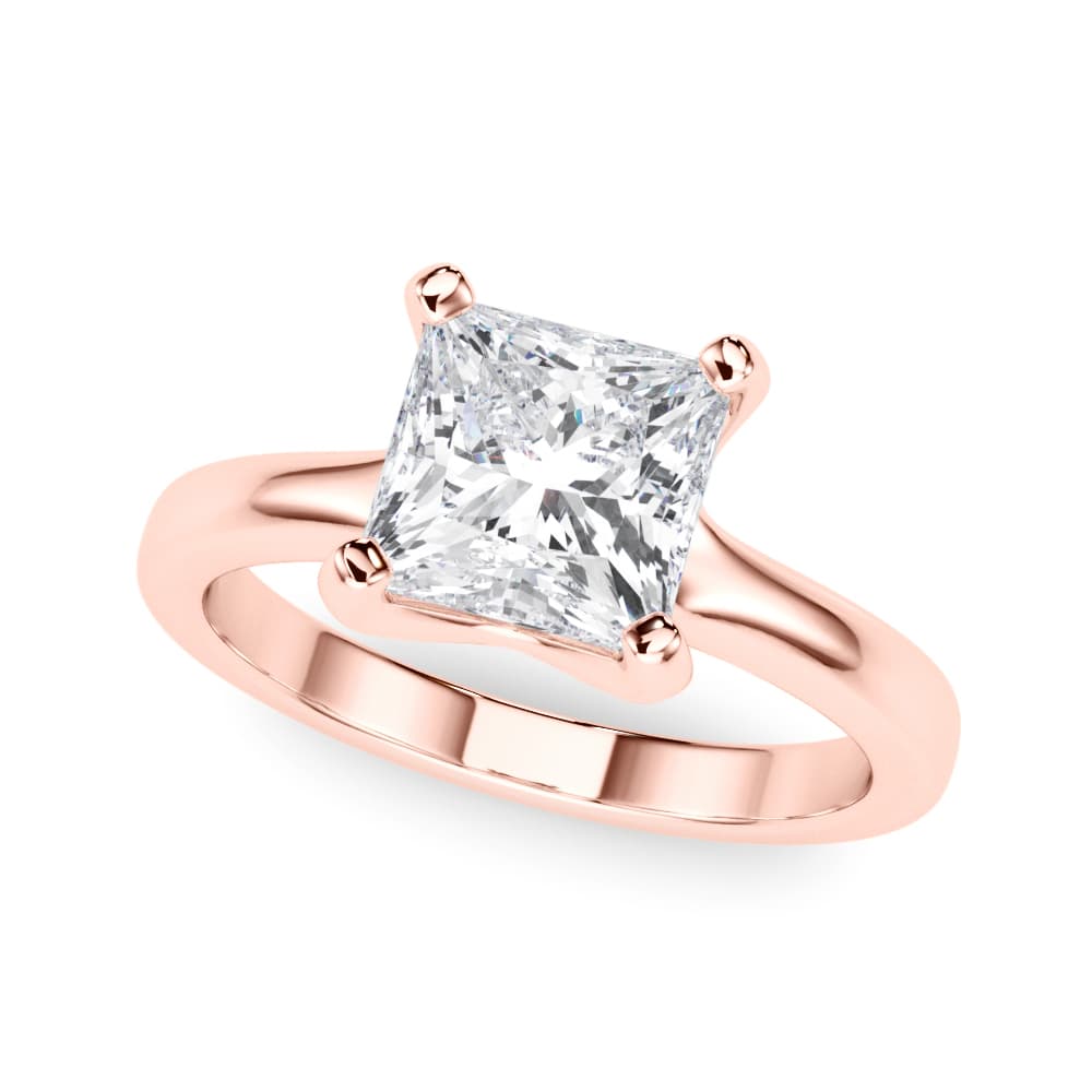 Solitaire Princess Cut Engagement Ring, style 85445, Front view in rose gold