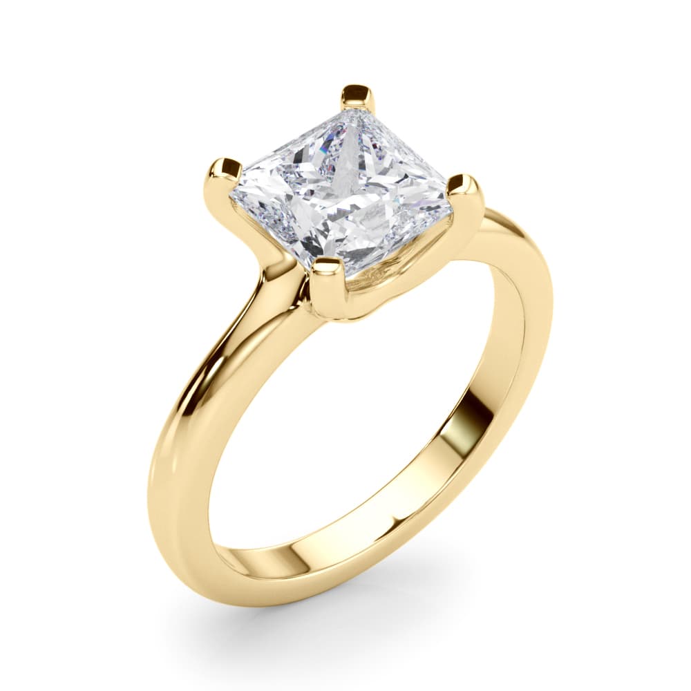 Solitaire Princess Cut Engagement Ring, style 85445, Angle view in yellow gold