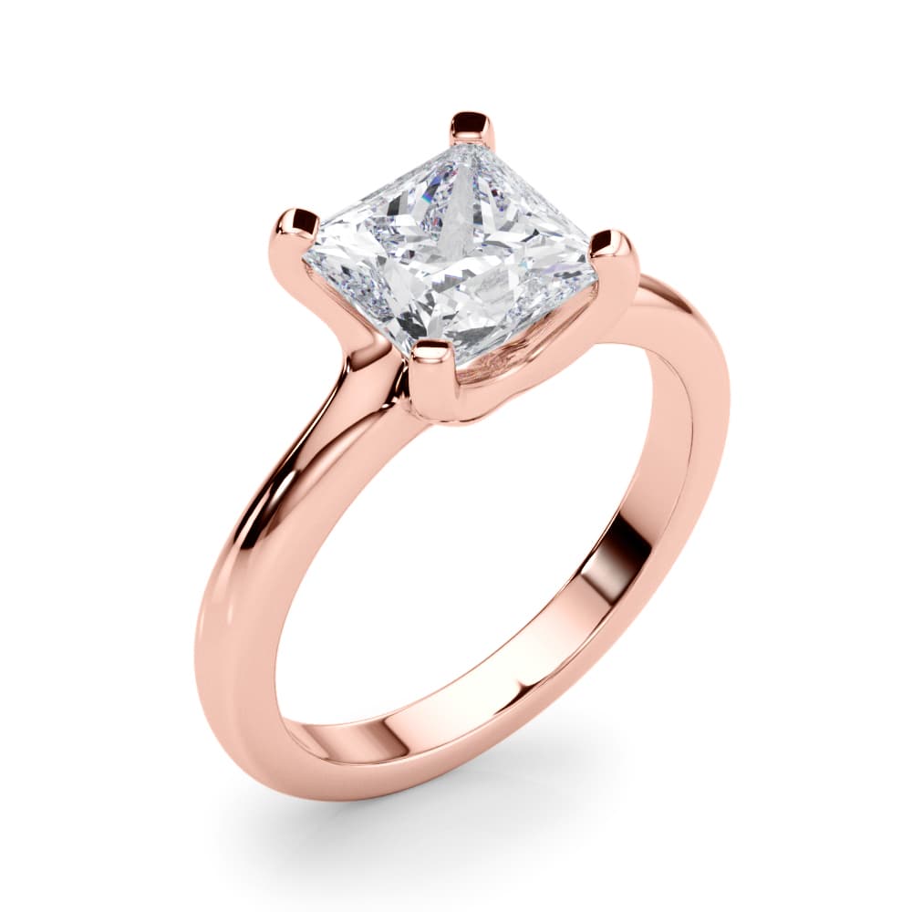 Solitaire Princess Cut Engagement Ring, style 85445, Angle view in rose gold
