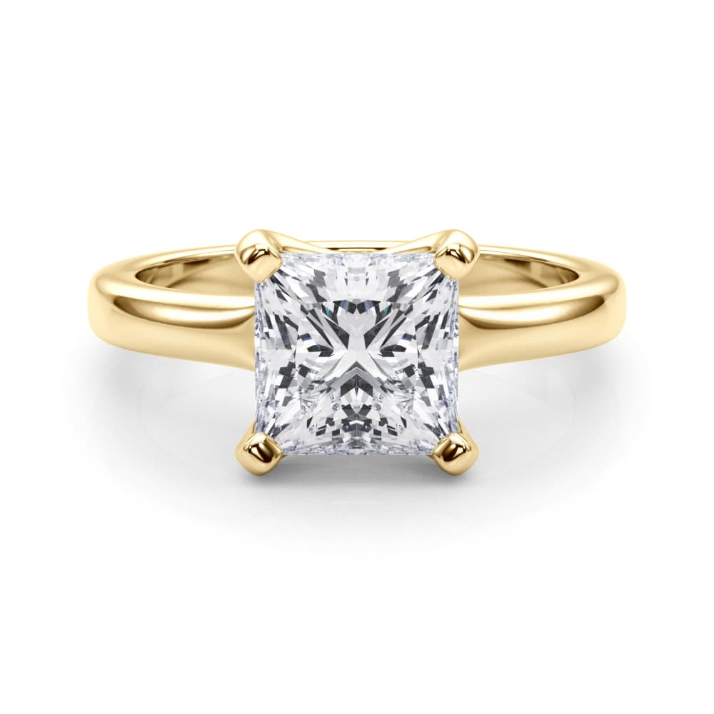 Solitaire Princess Cut Engagement Ring, style 85445, On hand view in yellow gold