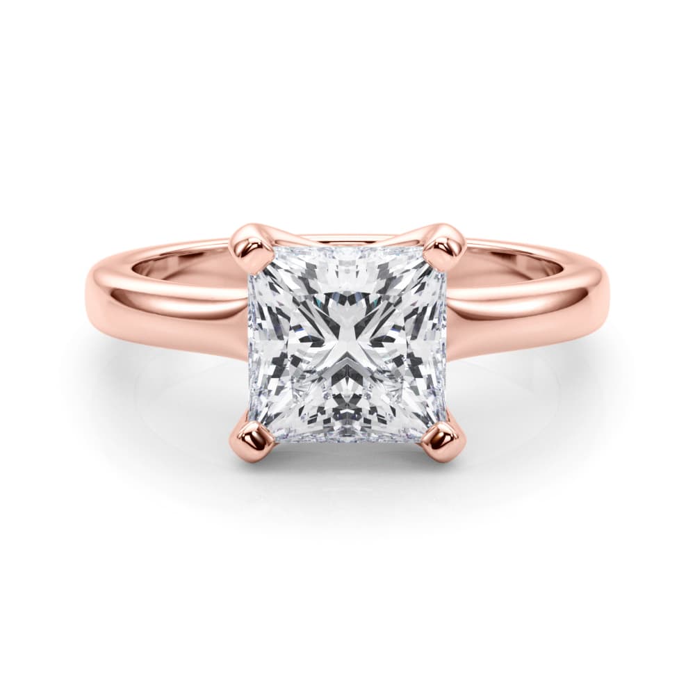 Solitaire Princess Cut Engagement Ring, style 85445, On hand view in rose gold