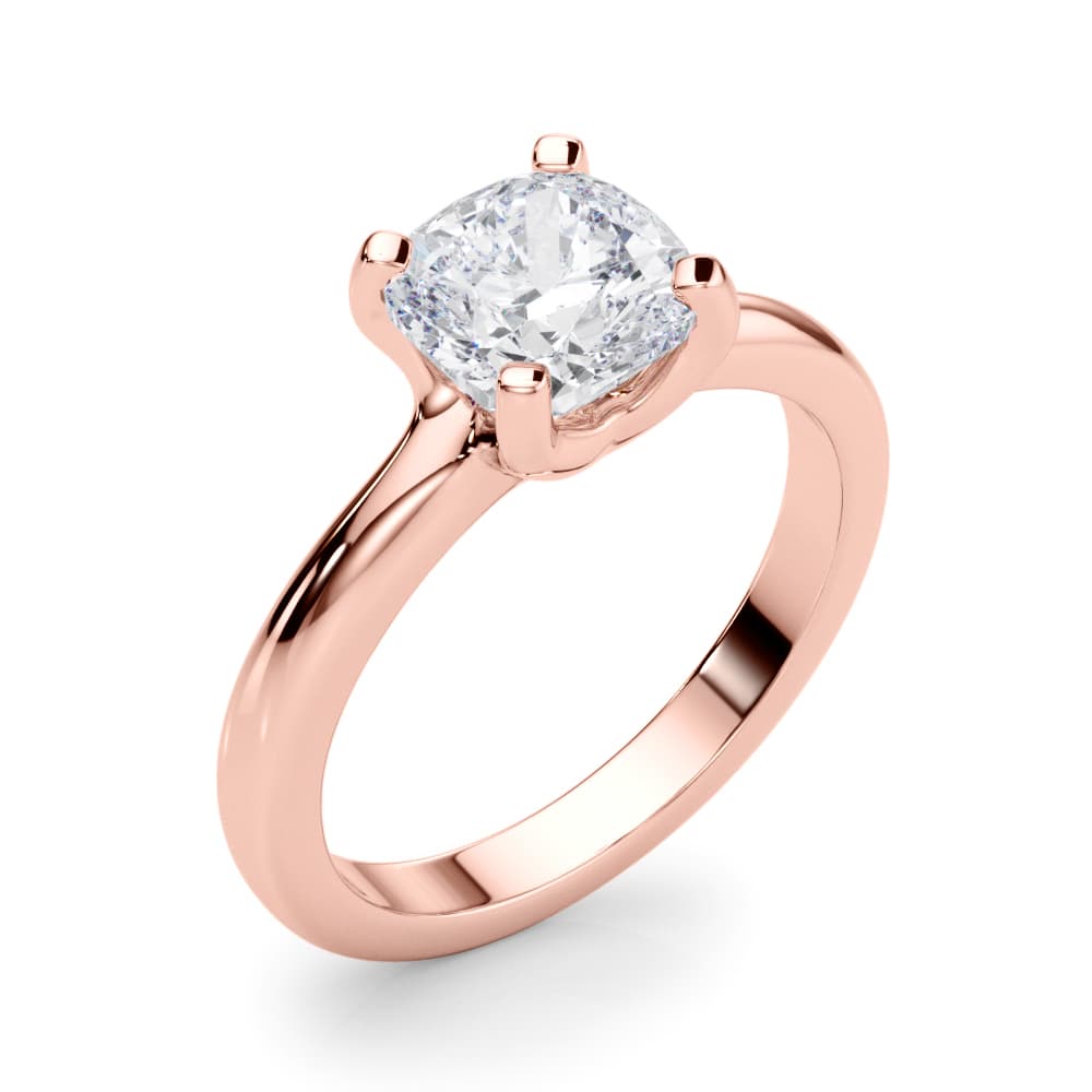 Solitaire Cushion Engagement Ring, style 85446, Angle view in rose gold