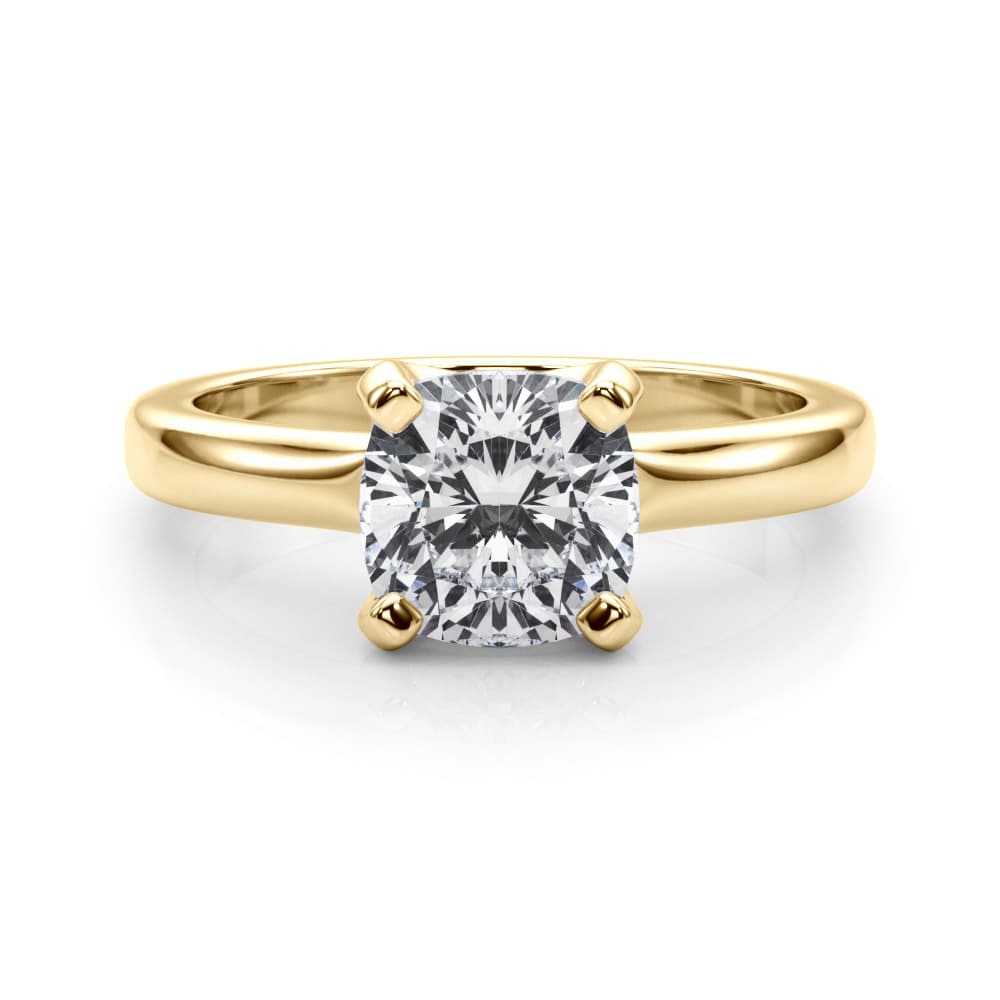 Solitaire Cushion Engagement Ring, style 85446, On hand view in yellow gold
