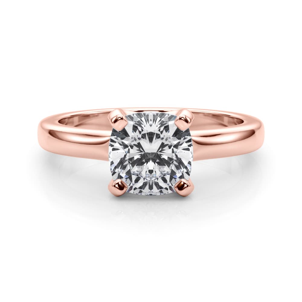 Solitaire Cushion Engagement Ring, style 85446, On hand view in rose gold