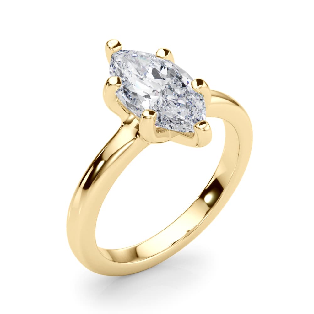 Solitaire Marquise Engagement Ring, style 85447, Angle view in yellow gold