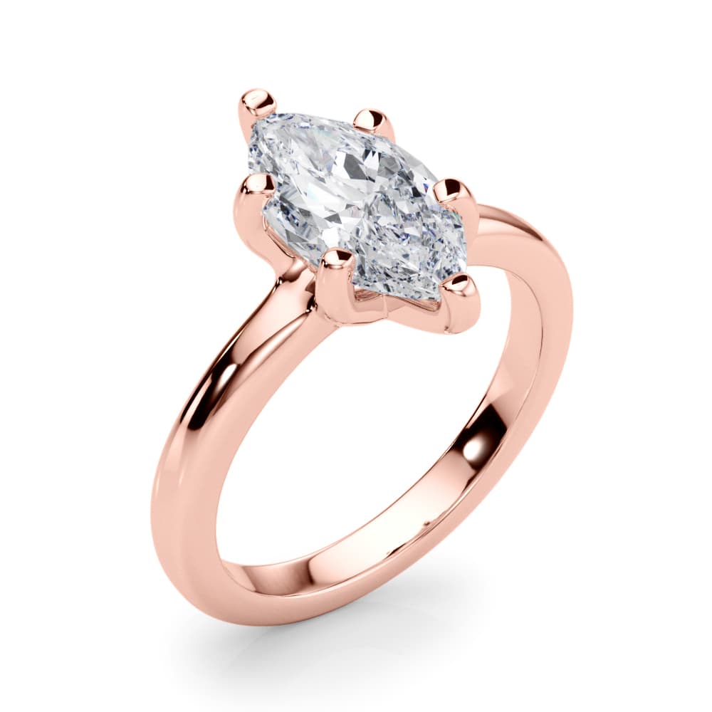 Solitaire Marquise Engagement Ring, style 85447, Angle view in rose gold