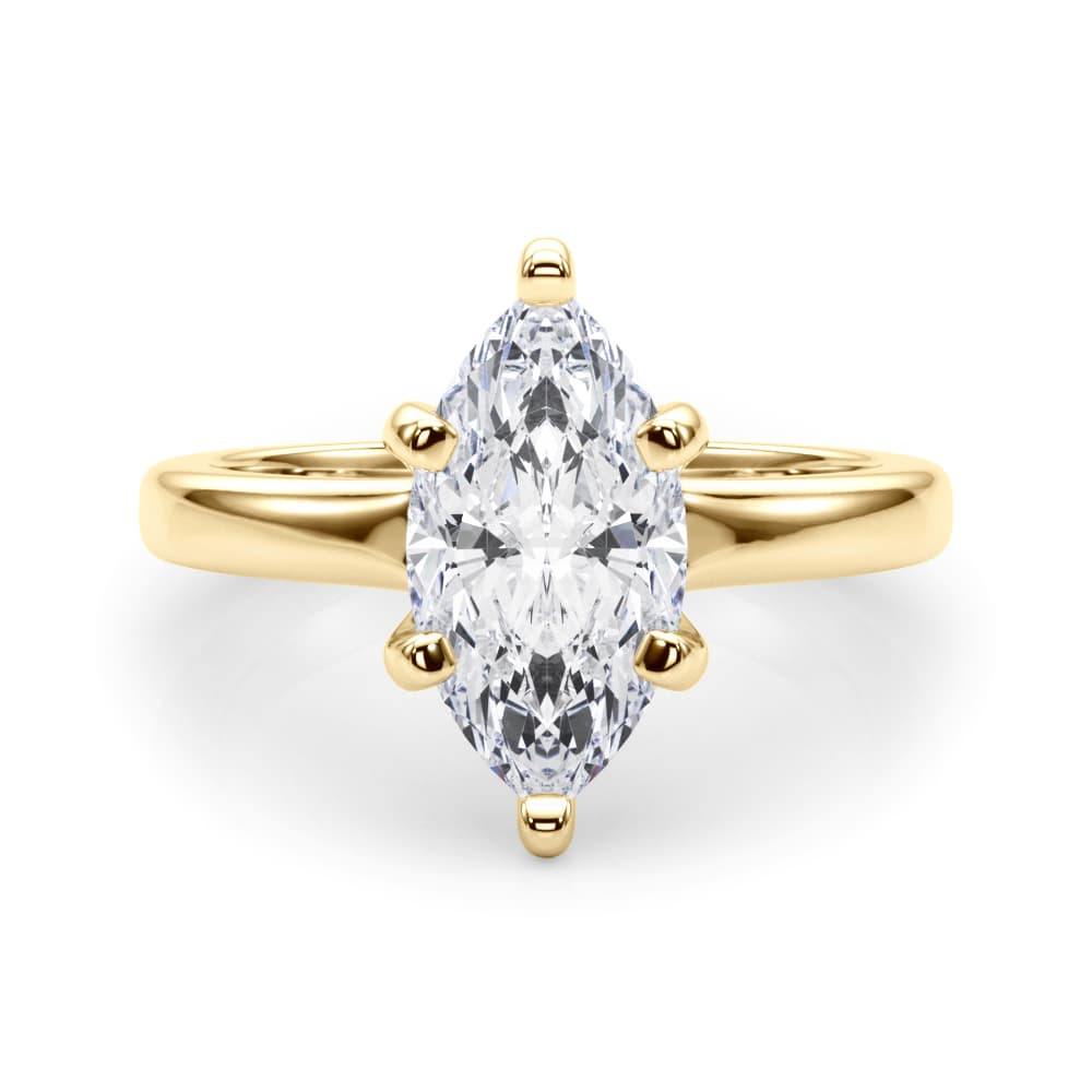 Solitaire Marquise Engagement Ring, style 85447, On hand view in yellow gold
