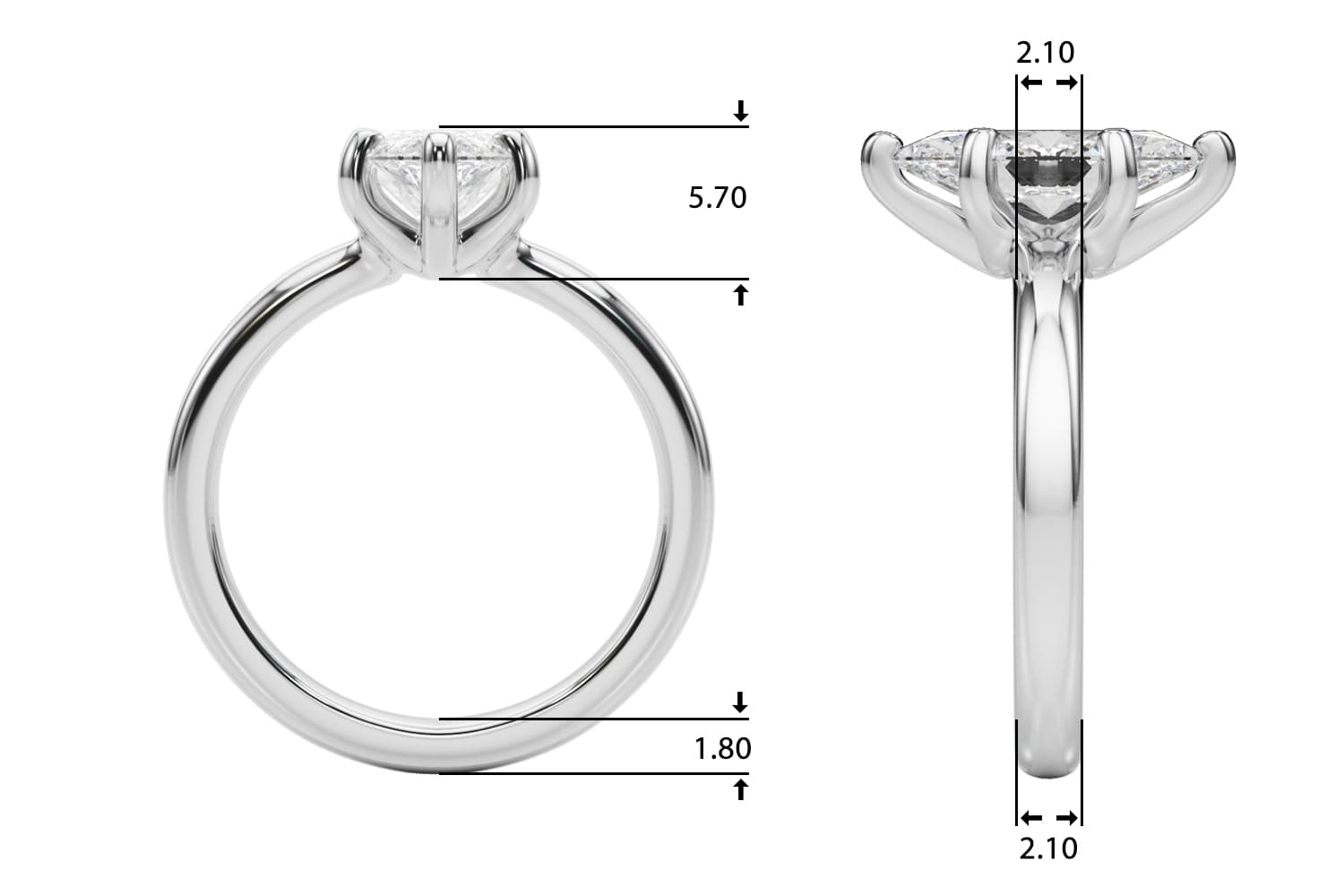 Solitaire Marquise Engagement Ring, style 85447, Top view in white gold or platinum