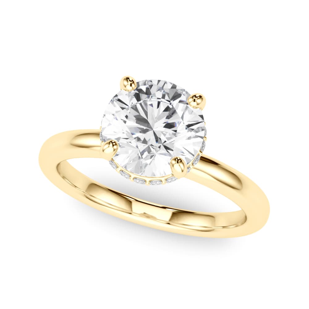 Double Hidden Halo Round Engagement Ring, style 85448, Front view in yellow gold