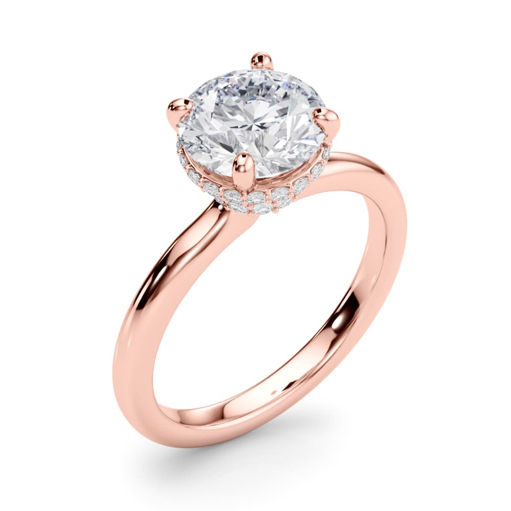Double Hidden Halo Round Engagement Ring, style 85448, Angle view in rose gold