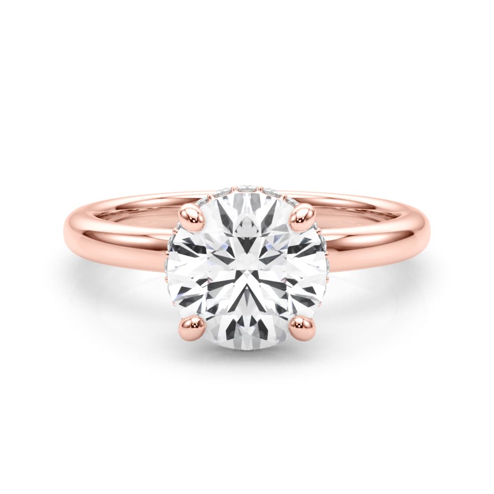 Double Hidden Halo Round Engagement Ring, style 85448, On hand view in rose gold