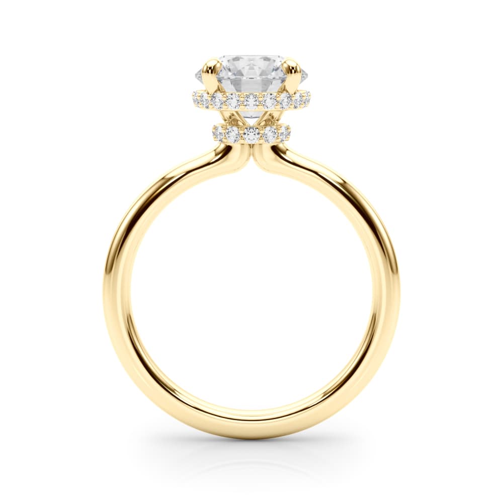Double Hidden Halo Round Engagement Ring, style 85448, Side view in yellow gold