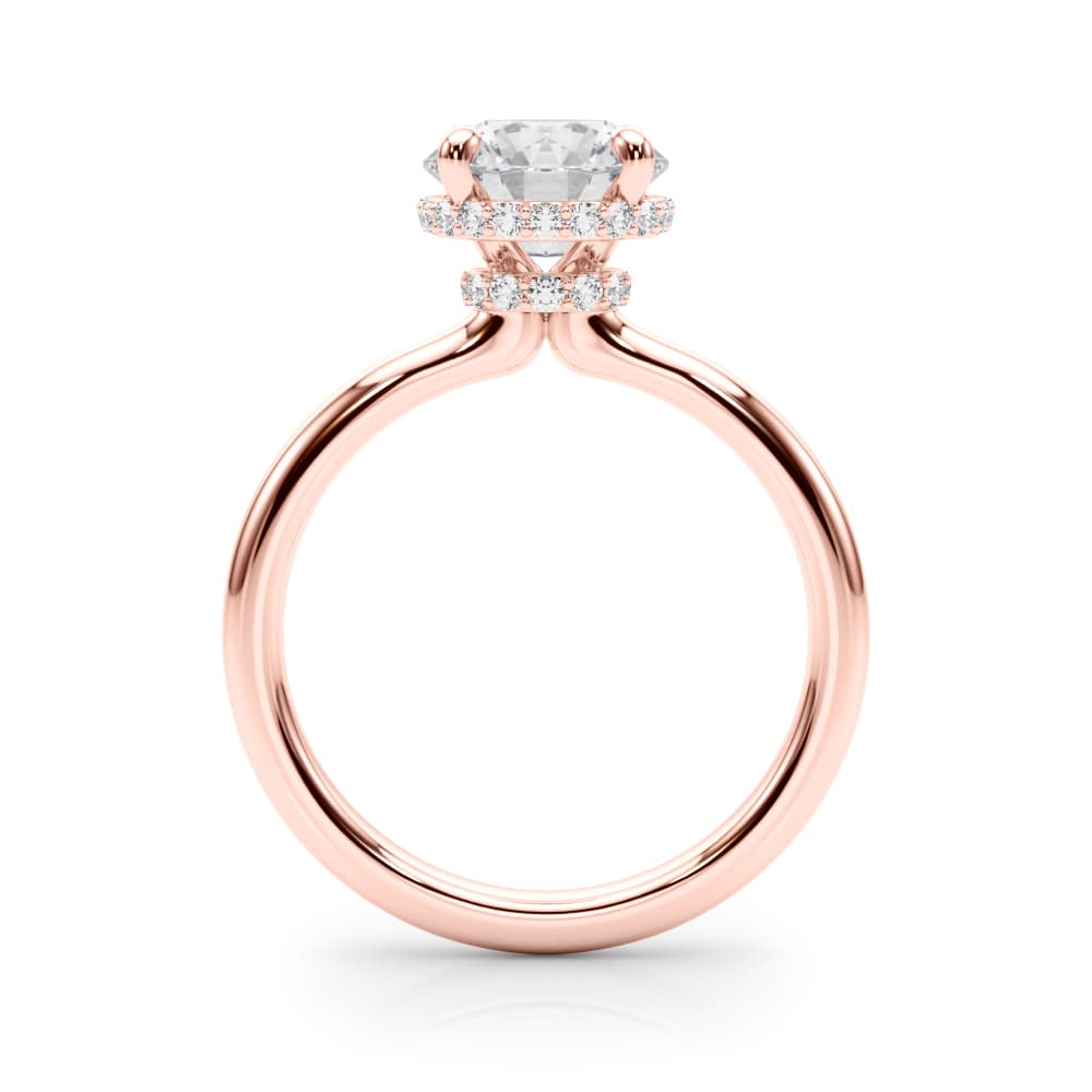 Double Hidden Halo Round Engagement Ring, style 85448, Side view in rose gold