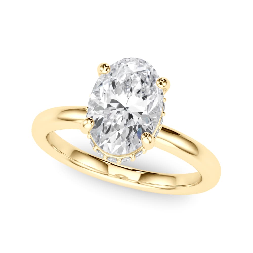 Double Hidden Halo Oval Engagement Ring, style 85449, Front view in yellow gold