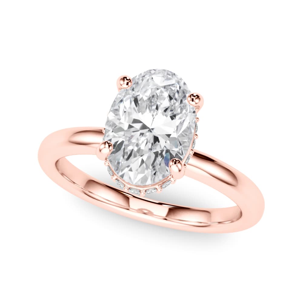 Double Hidden Halo Oval Engagement Ring, style 85449, Front view in rose gold