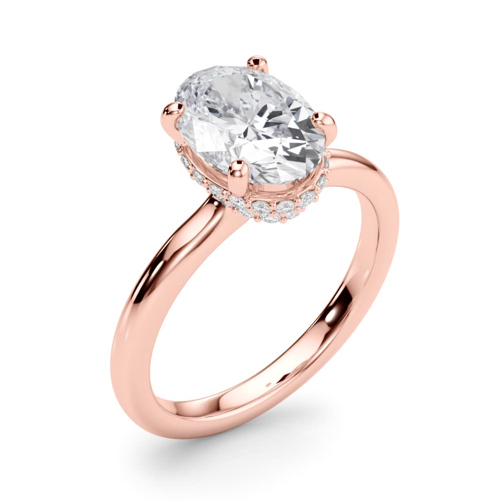 Double Hidden Halo Oval Engagement Ring, style 85449, Angle view in rose gold