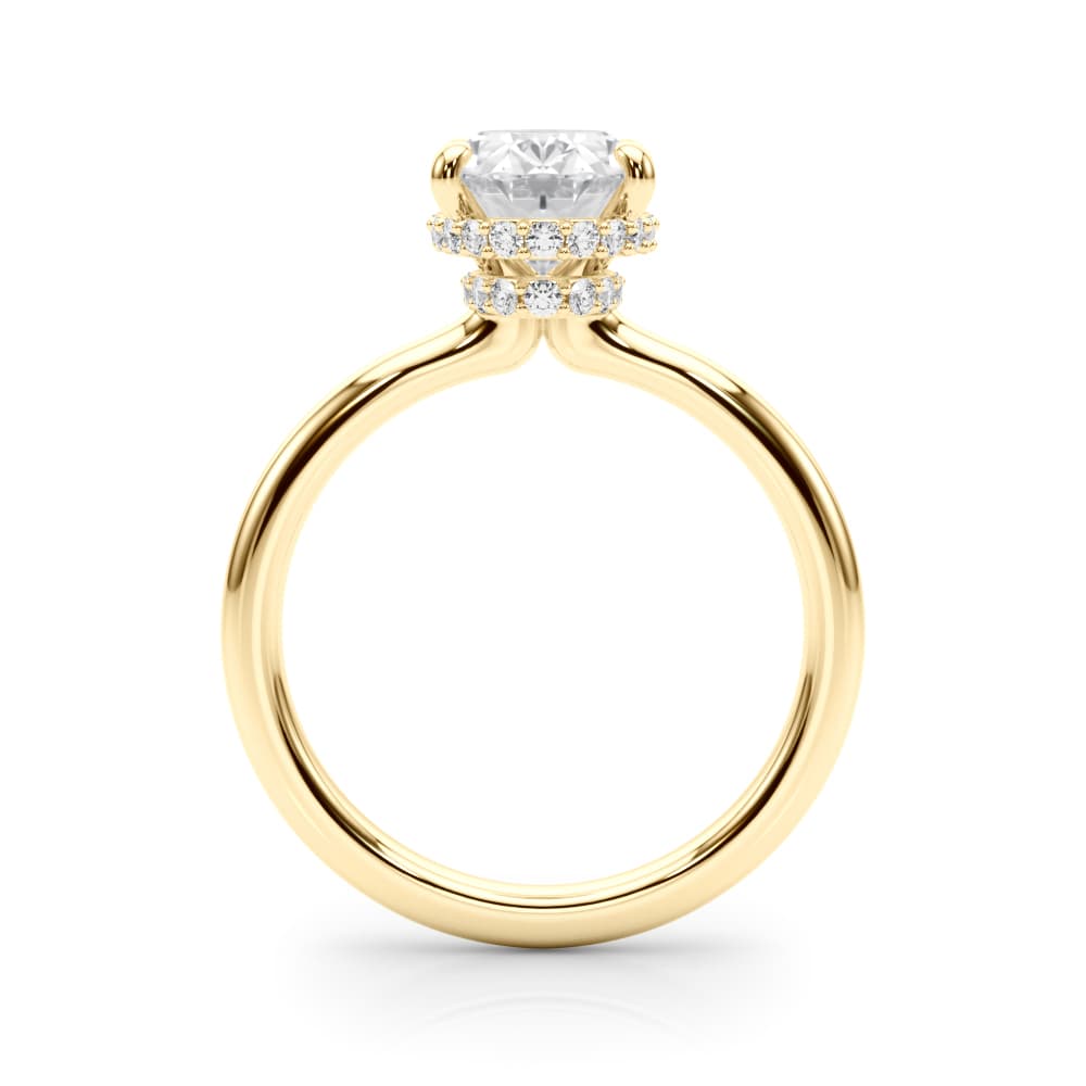 Double Hidden Halo Oval Engagement Ring, style 85449, Side view in yellow gold