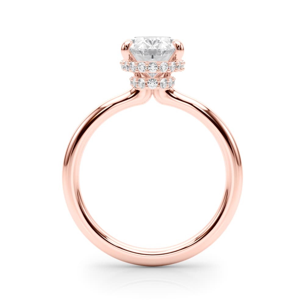 Double Hidden Halo Oval Engagement Ring, style 85449, Side view in rose gold