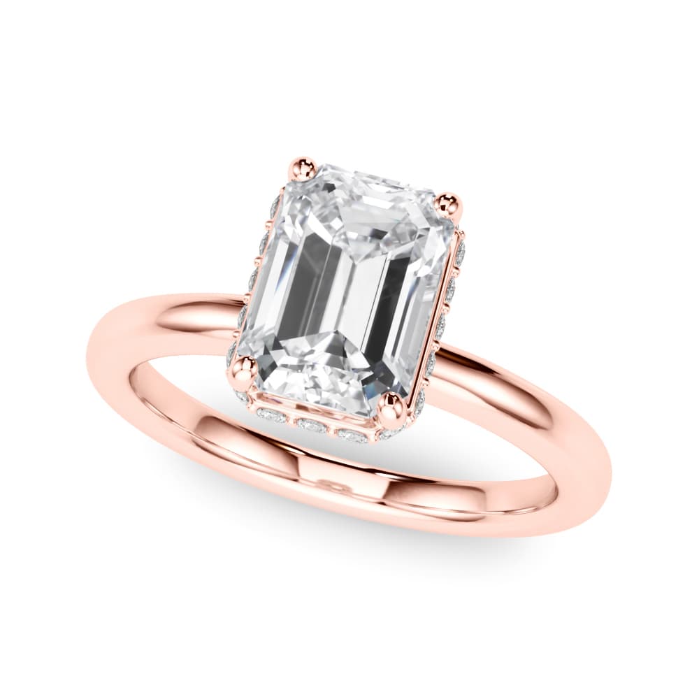 Double Hidden Halo Emerald Cut Engagement Ring, style 85450, Front view in rose gold