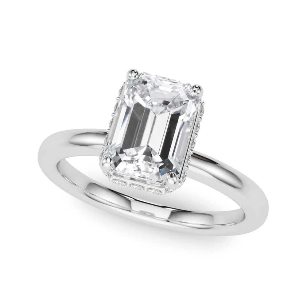 Double Hidden Halo Emerald Cut Engagement Ring — style 85450 in 10k White Gold