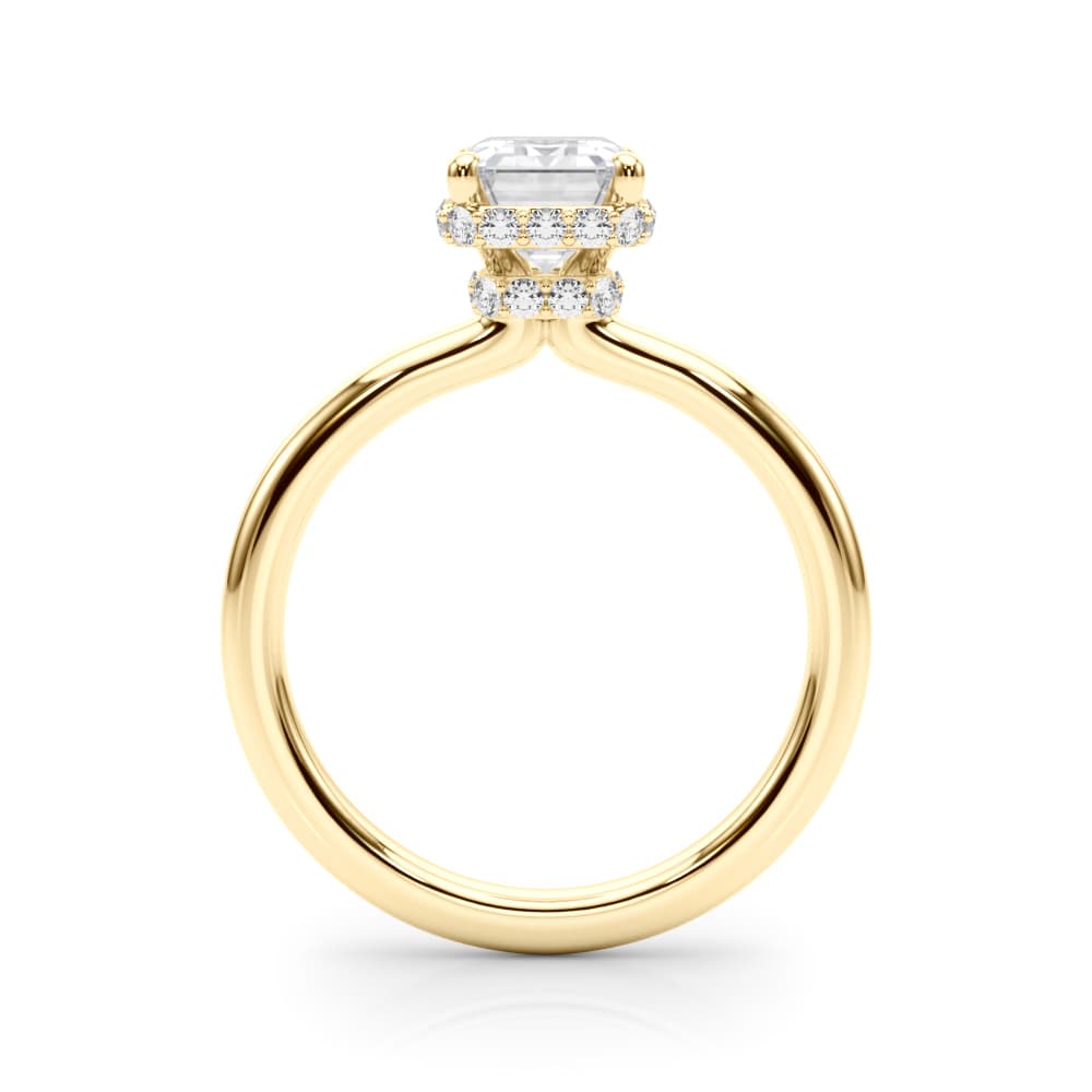 Double Hidden Halo Emerald Cut Engagement Ring, style 85450, Side view in yellow gold