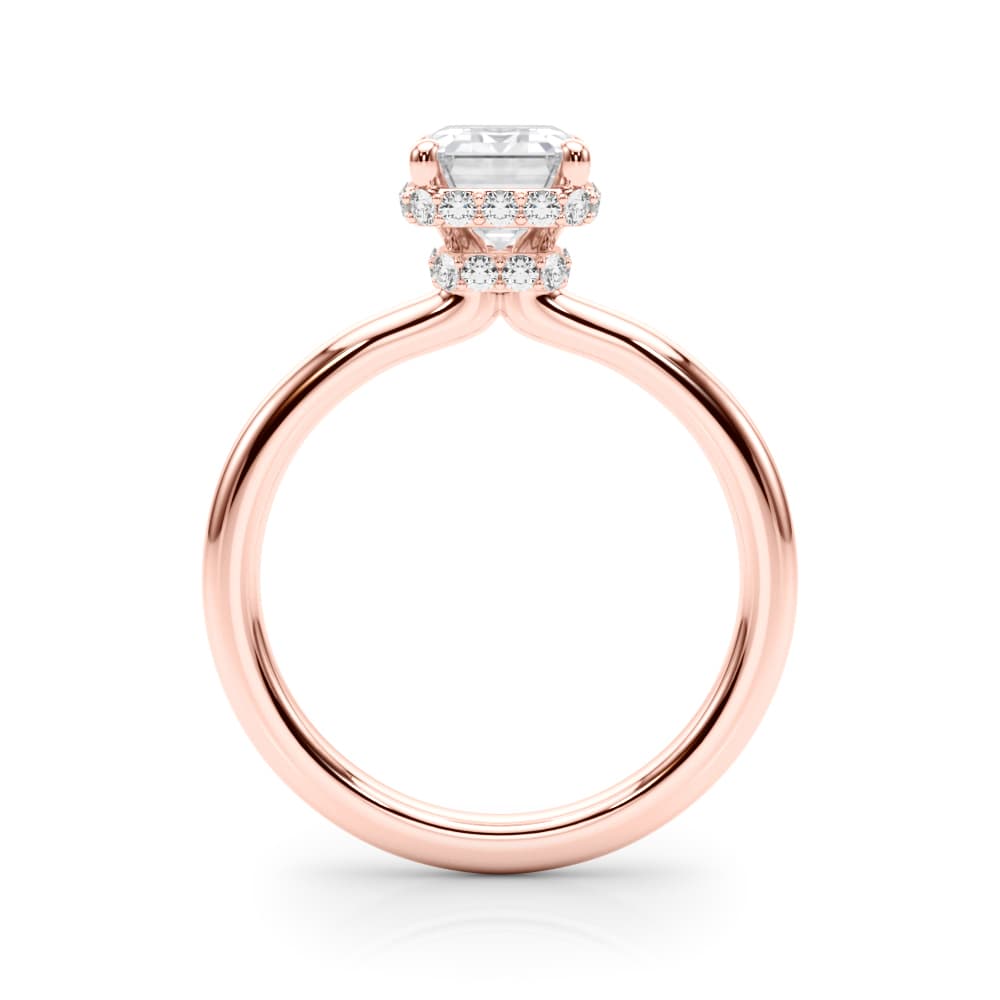 Double Hidden Halo Emerald Cut Engagement Ring, style 85450, Side view in rose gold