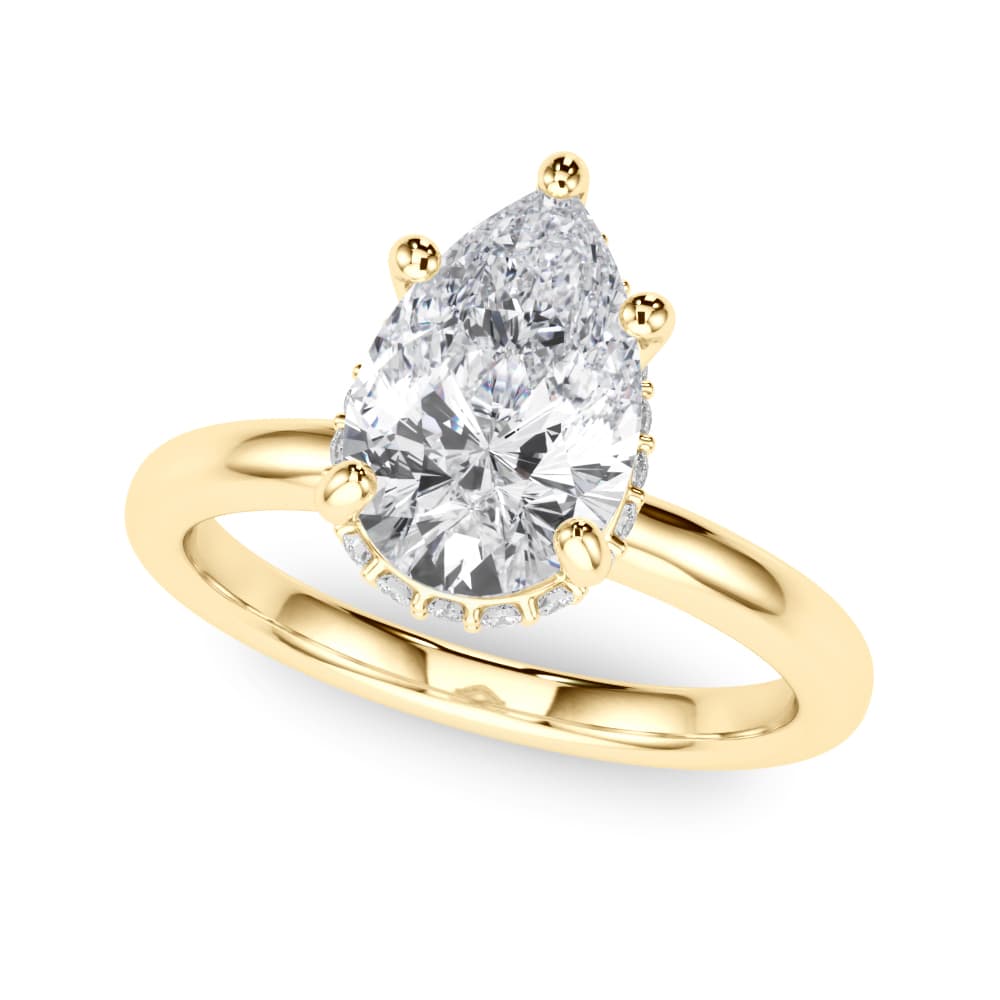 Double Hidden Halo Pear Engagement Ring, style 85451, Front view in yellow gold