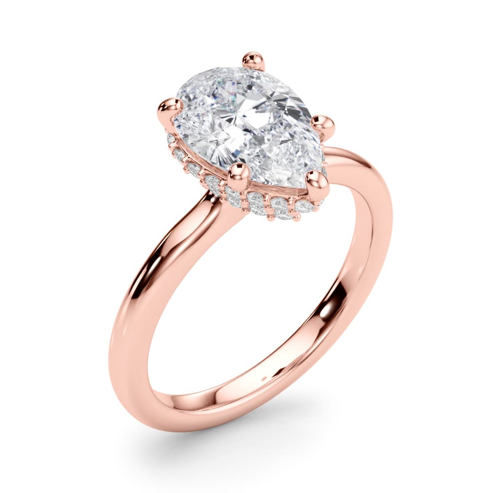 Double Hidden Halo Pear Engagement Ring, style 85451, Angle view in rose gold