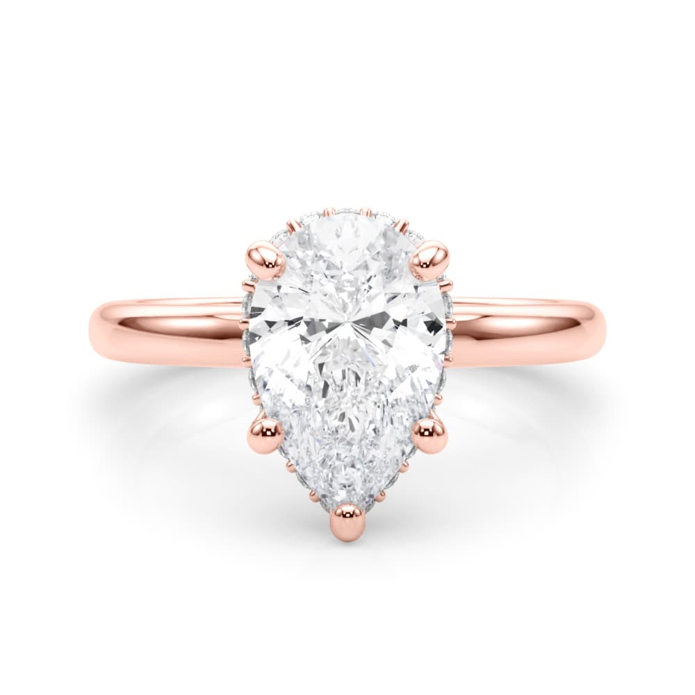 Double Hidden Halo Pear Engagement Ring, style 85451, On hand view in rose gold