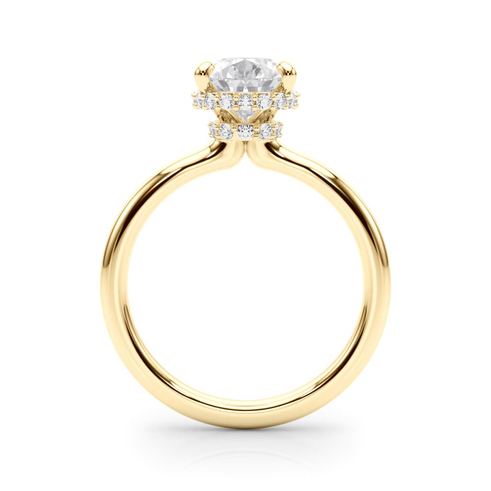 Double Hidden Halo Pear Engagement Ring, style 85451, Side view in yellow gold