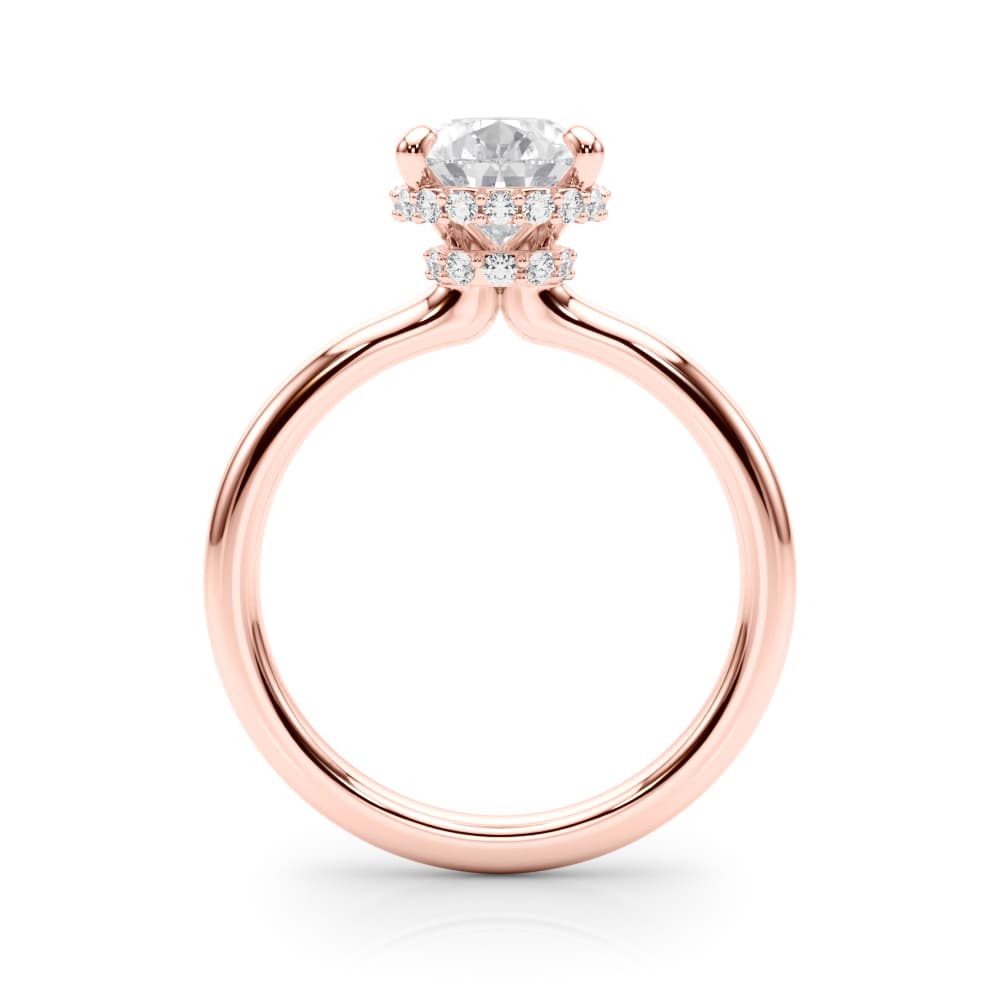 Double Hidden Halo Pear Engagement Ring, style 85451, Side view in rose gold