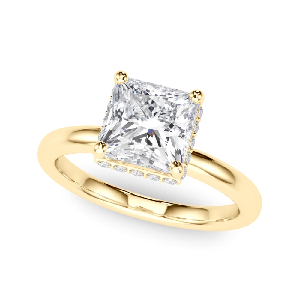 Double Hidden Halo Princess Cut Engagement Ring, style 85452, Front view in yellow gold