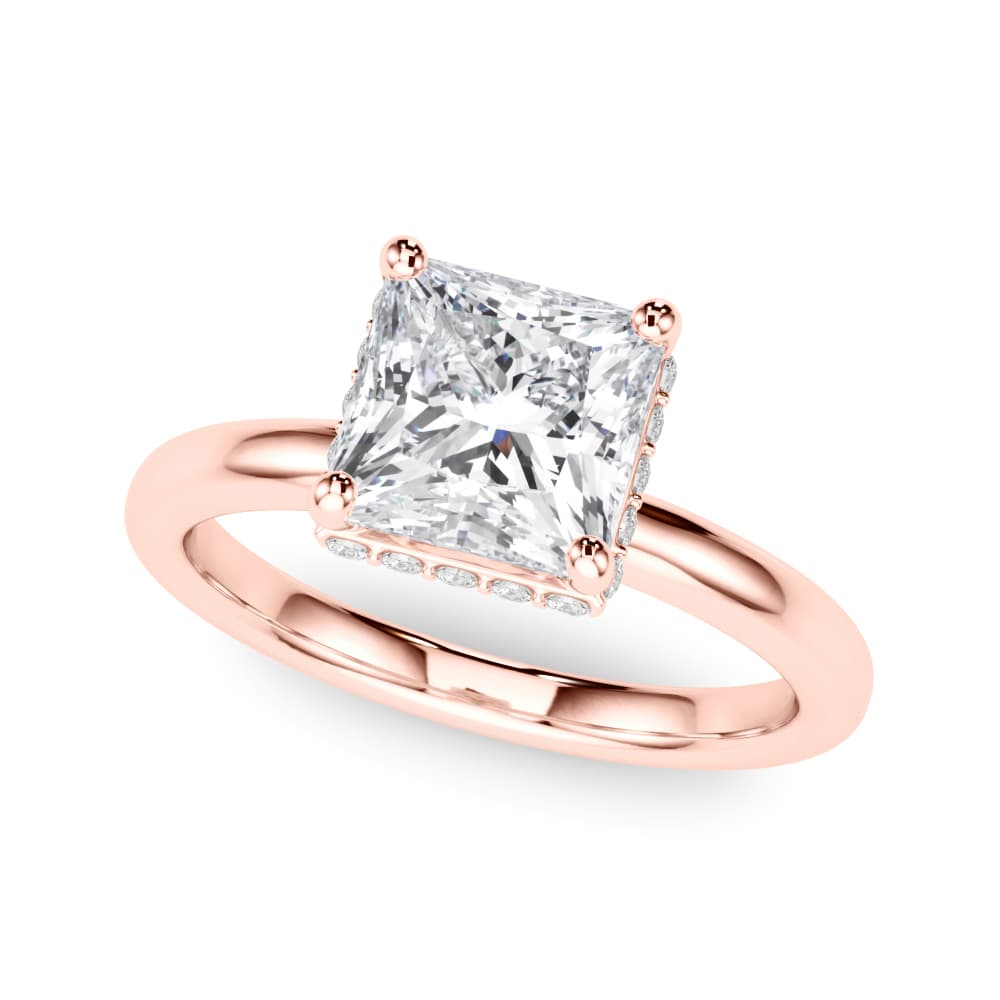 Double Hidden Halo Princess Cut Engagement Ring, style 85452, Front view in rose gold