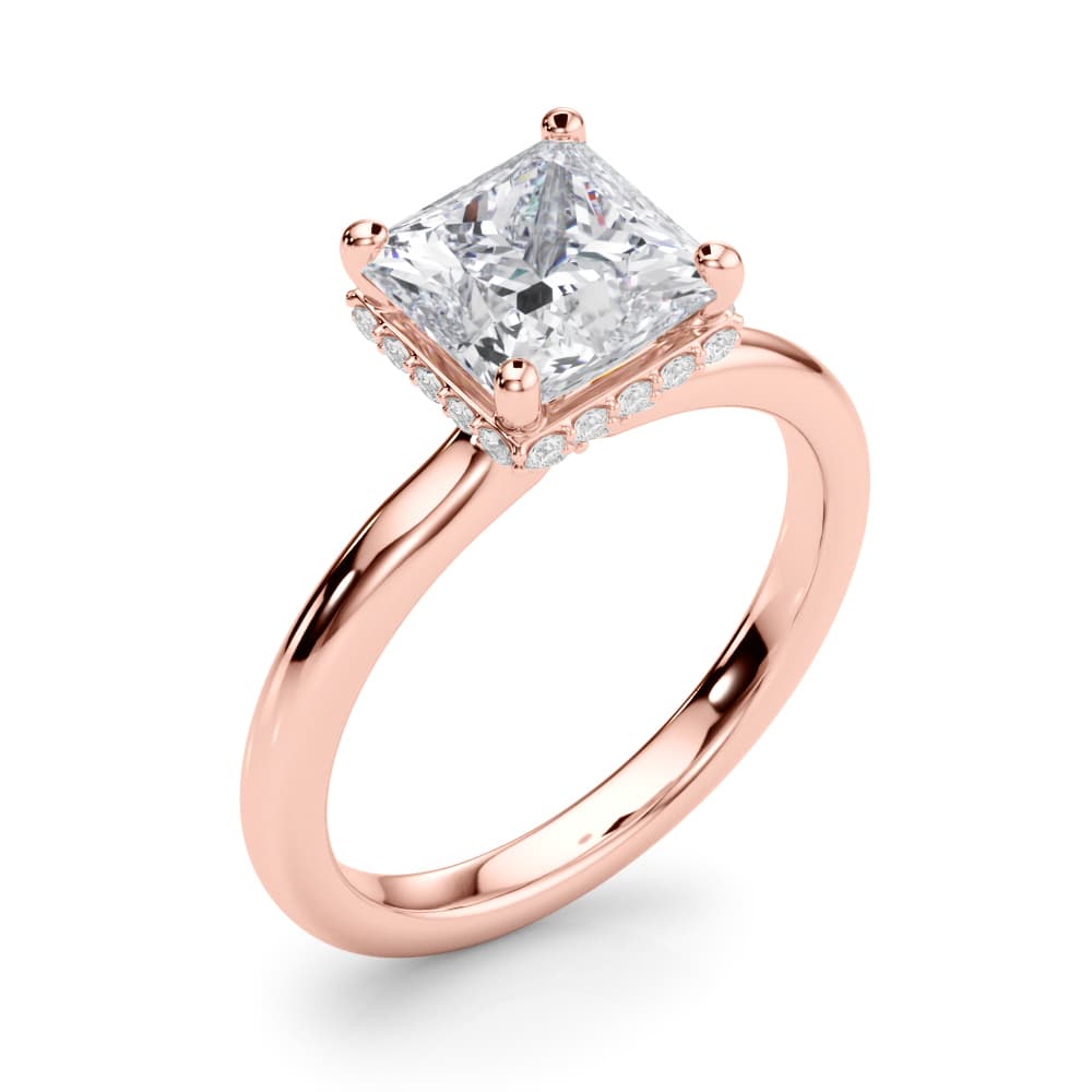 Double Hidden Halo Princess Cut Engagement Ring, style 85452, Angle view in rose gold