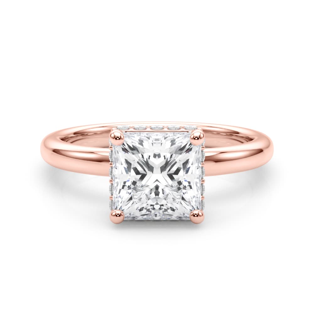 Double Hidden Halo Princess Cut Engagement Ring, style 85452, On hand view in rose gold