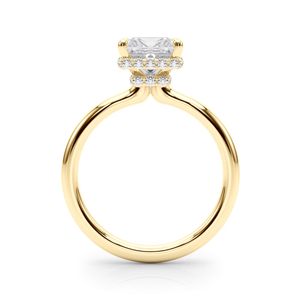 Double Hidden Halo Princess Cut Engagement Ring, style 85452, Side view in yellow gold