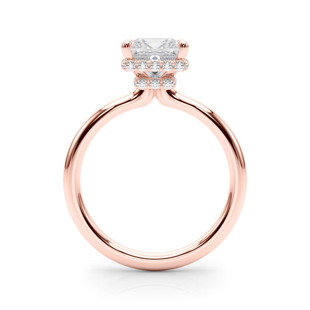 Double Hidden Halo Princess Cut Engagement Ring, style 85452, Side view in rose gold