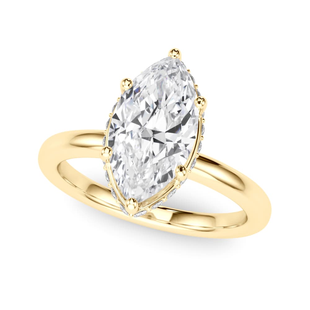 Double Hidden Halo Marquise Engagement Ring, style 85453, Front view in yellow gold