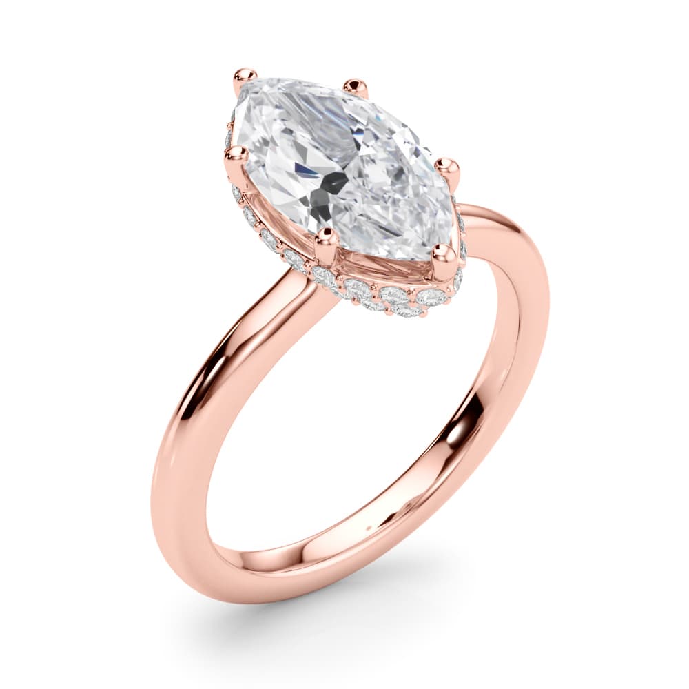 Double Hidden Halo Marquise Engagement Ring, style 85453, Angle view in rose gold