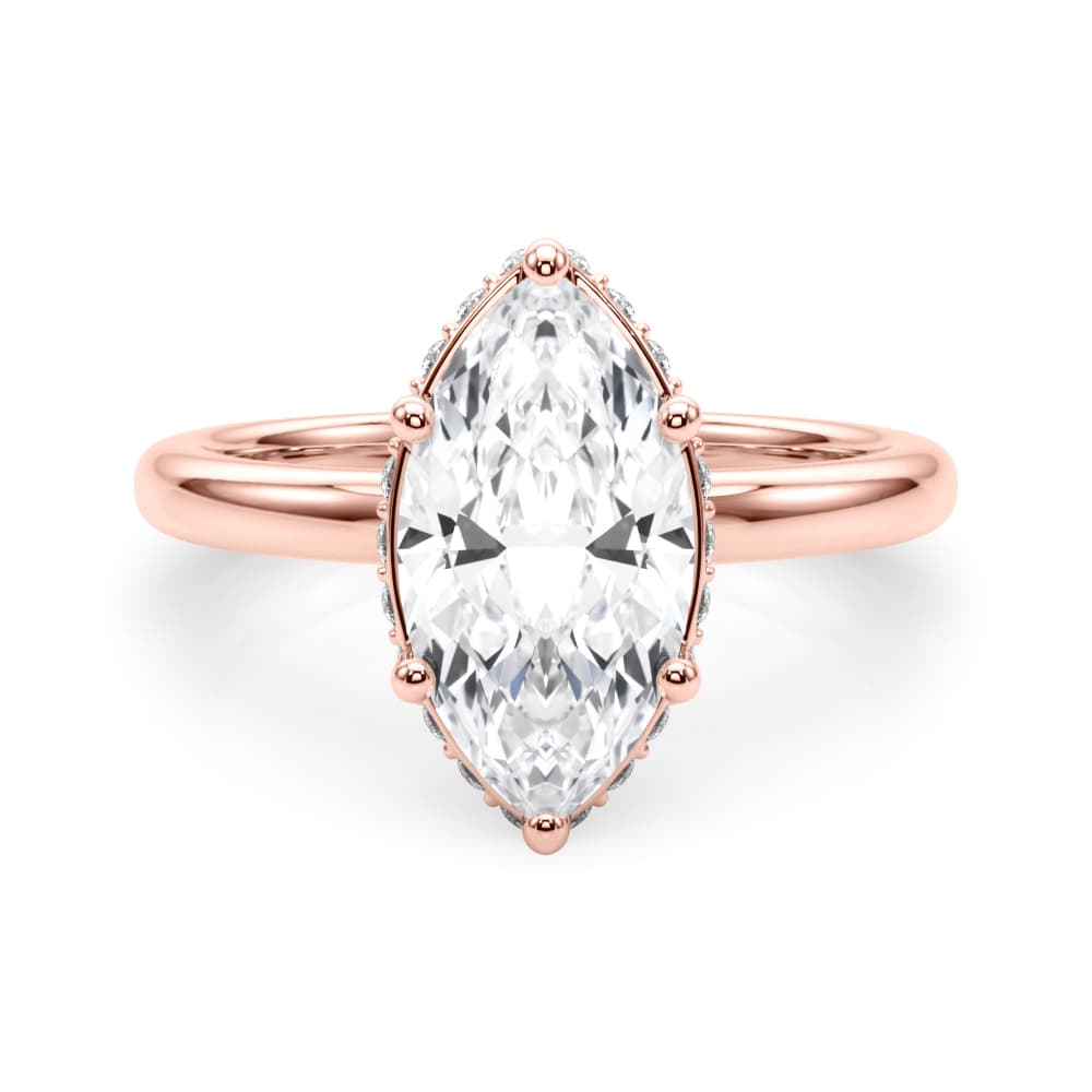 Double Hidden Halo Marquise Engagement Ring, style 85453, On hand view in rose gold