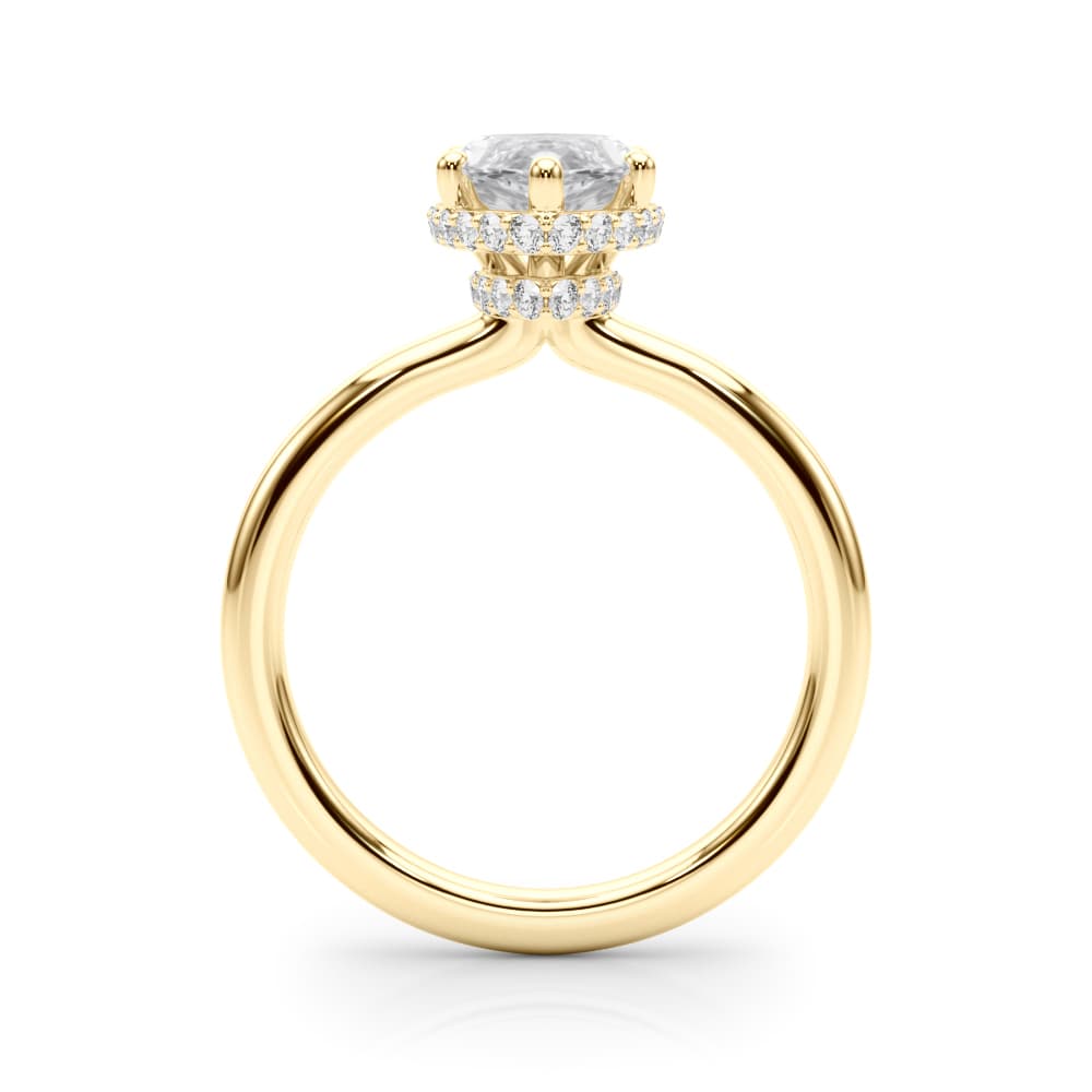 Double Hidden Halo Marquise Engagement Ring, style 85453, Side view in yellow gold