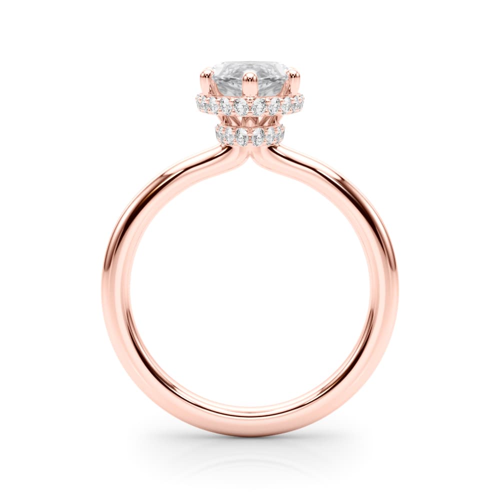 Double Hidden Halo Marquise Engagement Ring, style 85453, Side view in rose gold