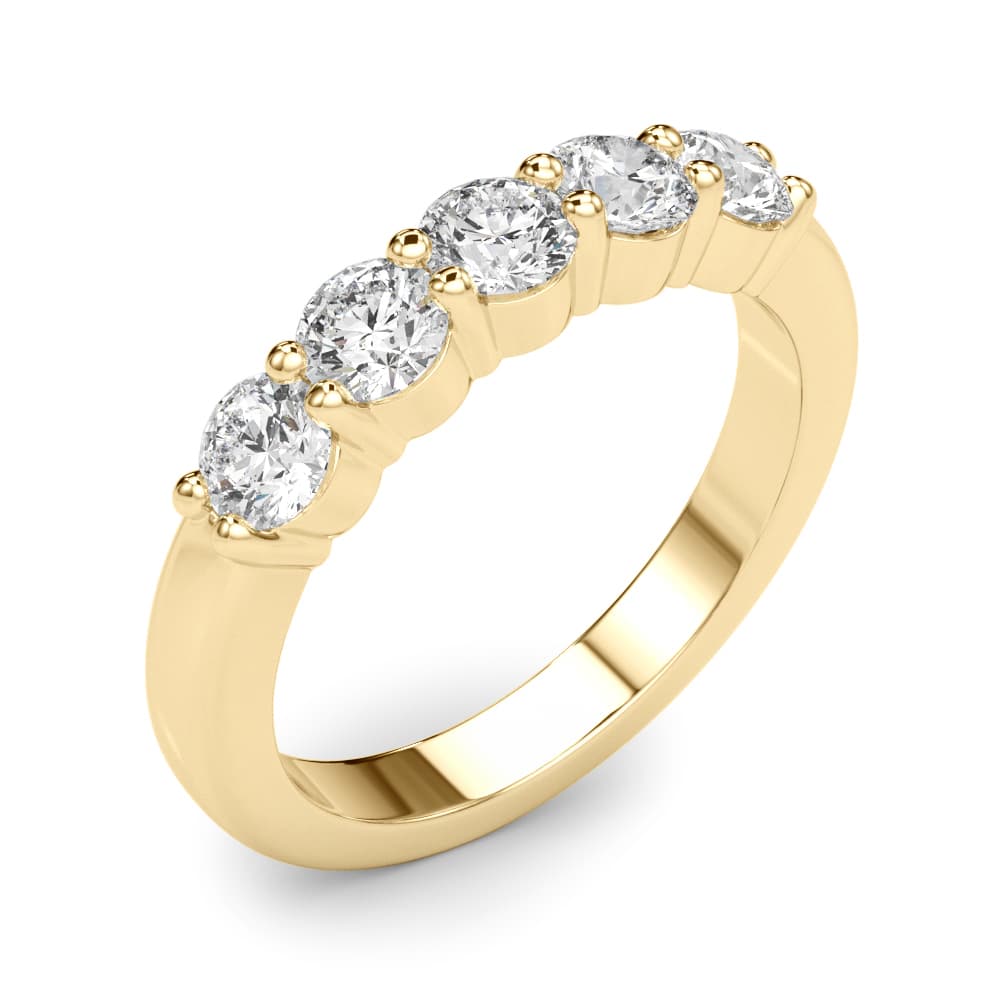 5-Stone Shared Prong Wedding Band (1 ct. tw.), Angle view in yellow gold