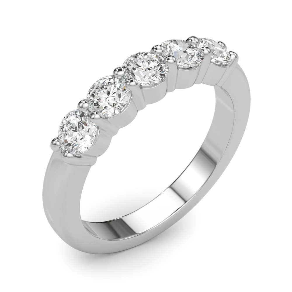 5-Stone Shared Prong Wedding Band (1/2 ct. tw.), Angle view in white gold or platinum