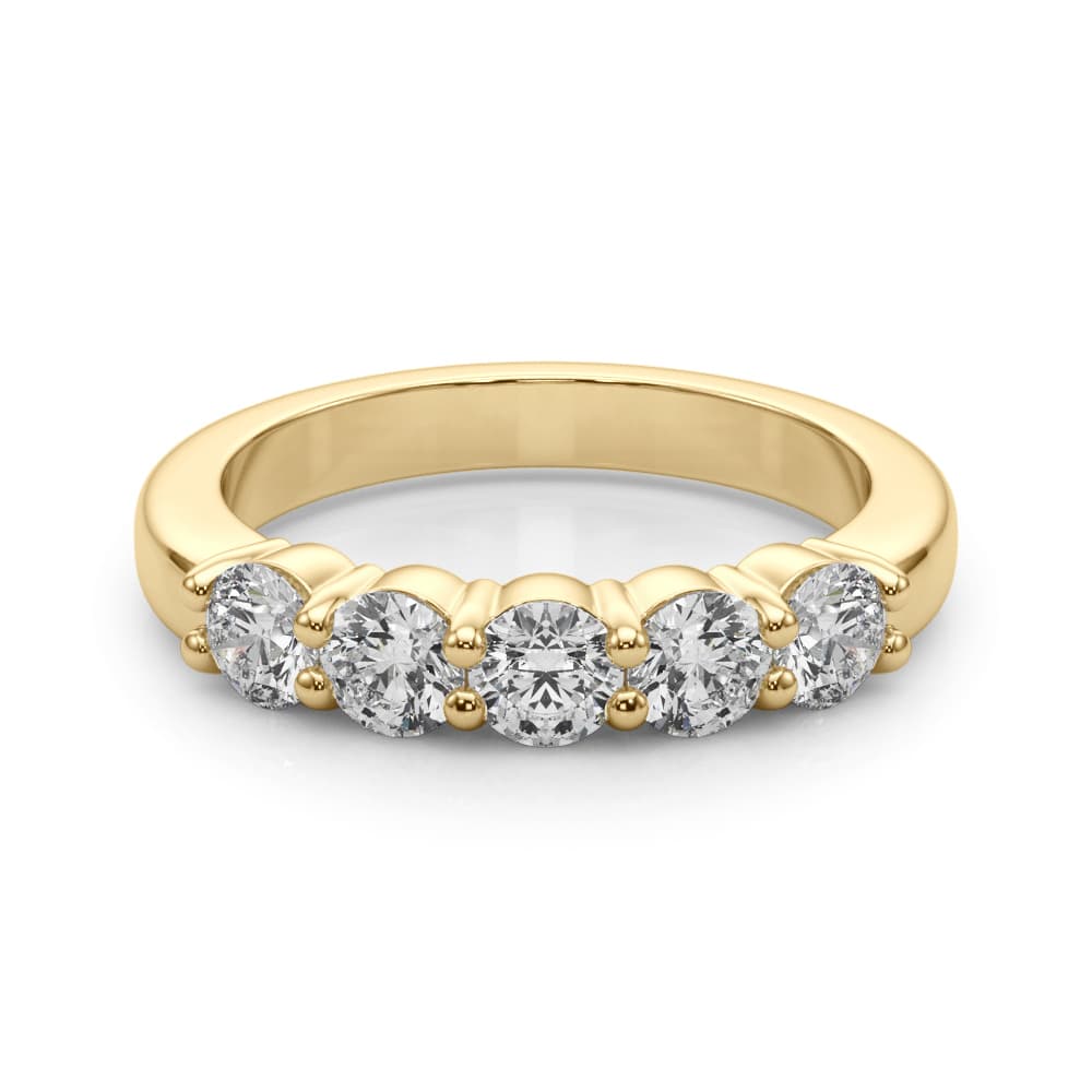 5-Stone Shared Prong Wedding Band (1 ct. tw.), On hand view in yellow gold