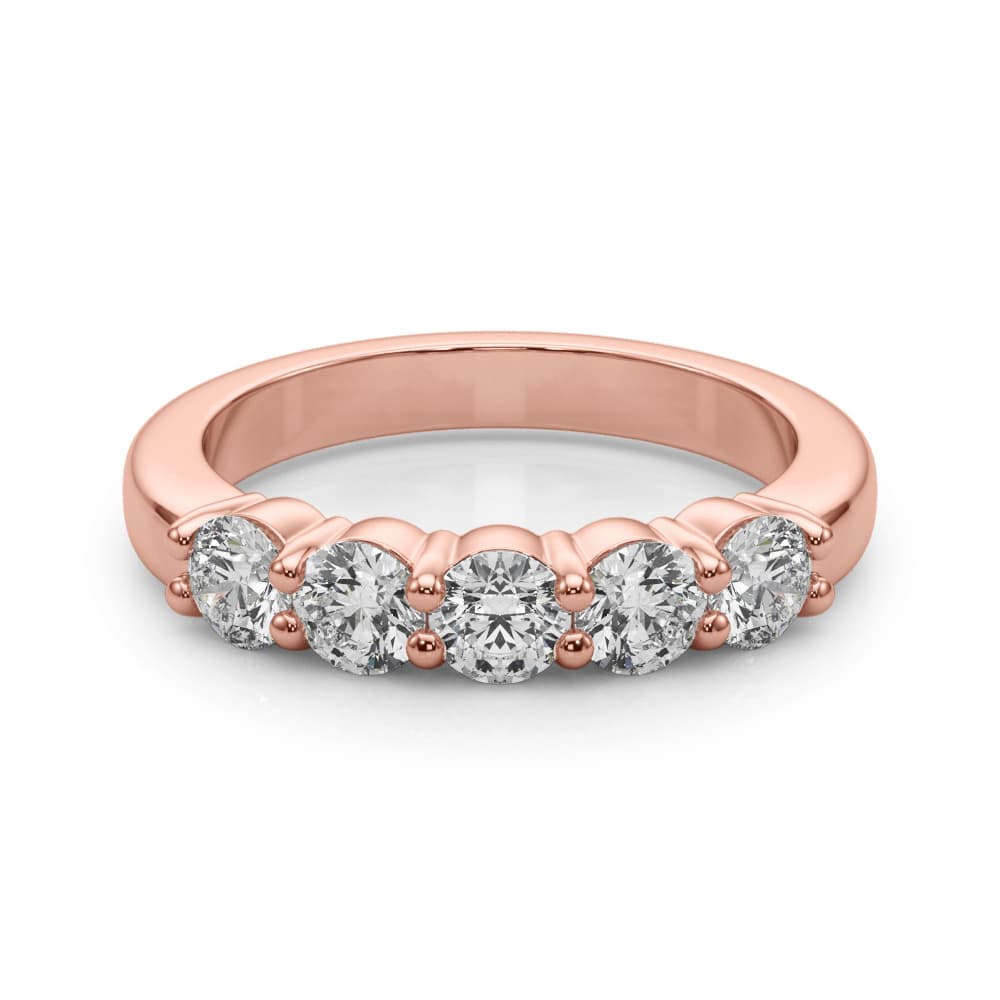5-Stone Shared Prong Wedding Band (1 ct. tw.), On hand view in rose gold